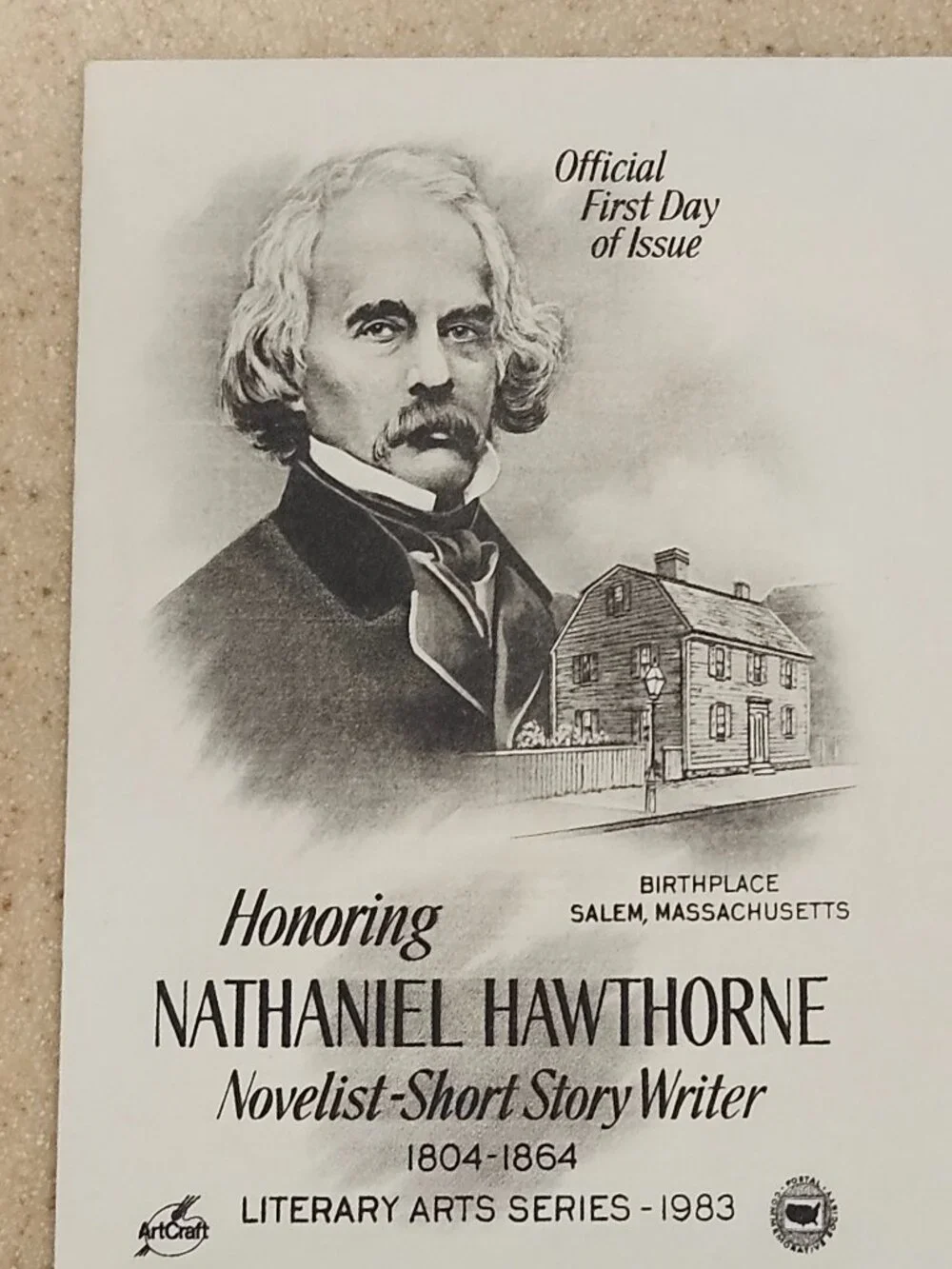 RARE COLLECTIBLE USPS 1ST DAY ISSUE COVER NATHANIEL HAWTHORNE STAMP ENVELOPE FDC